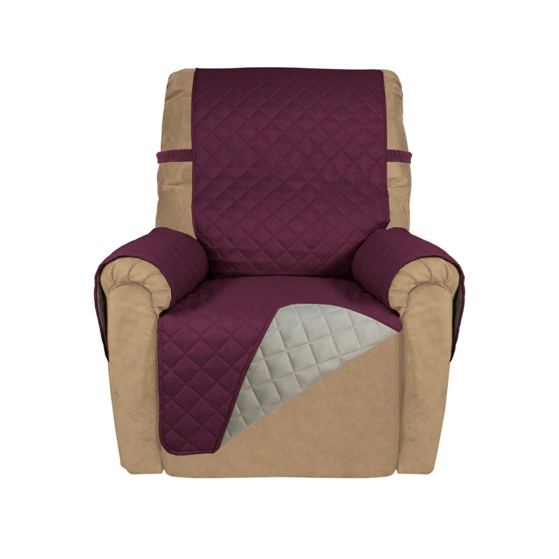PureFit Reversible Quilted Recliner Sofa Cover, Water Resistant Slipcover Furniture Protector, Washable Couch Cover with Elastic Straps for Kids, Dogs, Pets (Small, Wine/Beige) - Image 1
